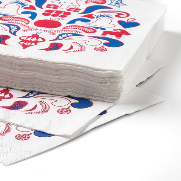 Vinterfest Paper Napkin Patterned White Red Blue Ikea