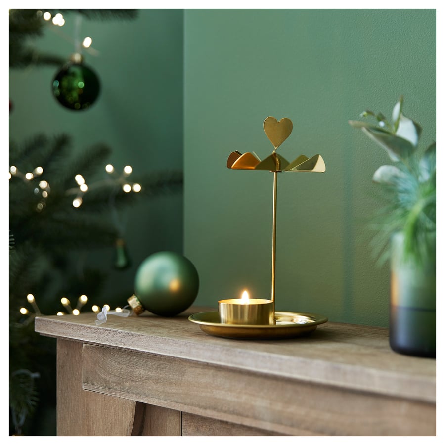 VINTERFINT Tealight holder, goldcolour, 17 cm IKEA