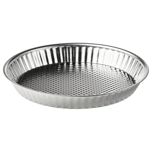 VINTERROCKA pie dish, stainless steel, round, fluted rim, textured base.