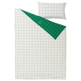 VITKLÖVER Duvet cover and pillowcase, white green/check, 150x200/50x80 cm