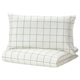 VITKLÖVER Duvet cover and pillowcase, white green/check, 150x200/50x80 cm