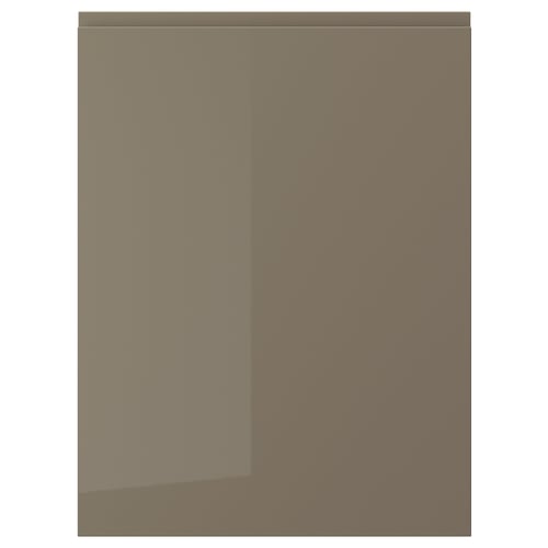 VOXTORP dark grey-brown glossy cabinet door with sleek, modern design.