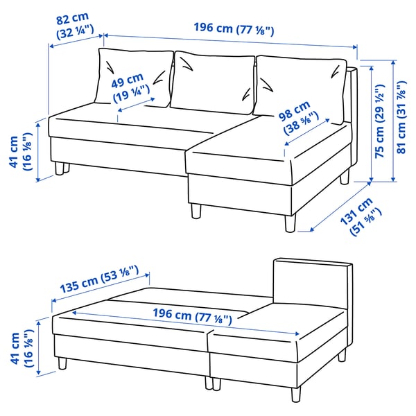 ÄLVDALEN Sofa katil 3 tempat duduk + chaise, Knisa kelabu gelap