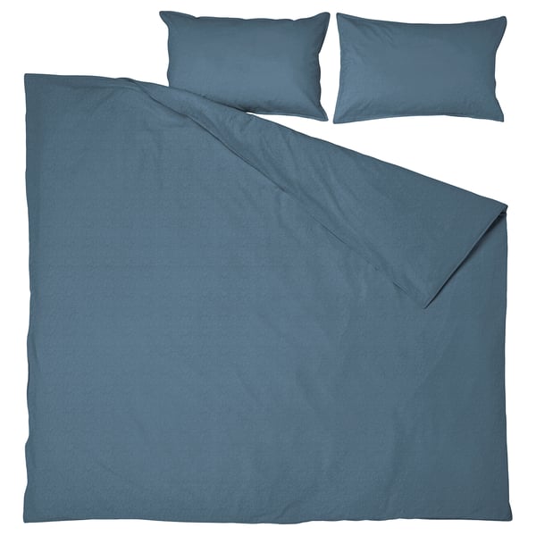 ÄNGSLILJA Sarung duvet dan 2 sarung bantal, biru gelap, 200x200/50x80 cm