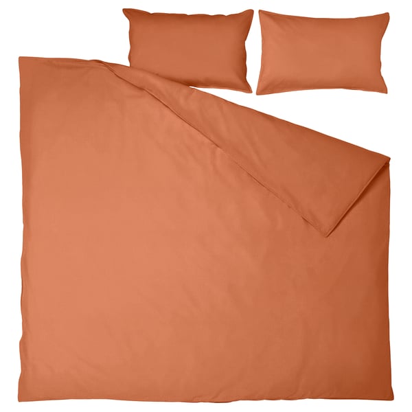 ÄNGSLILJA Sarung duvet dan 2 sarung bantal, merah coklat, 200x200/50x80 cm