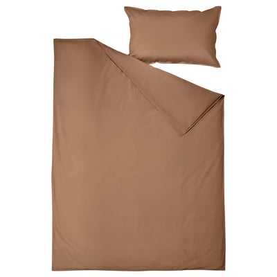ÄNGSLILJA Sarung duvet dan sarung bantal, coklat muda, 150x200/50x80 cm