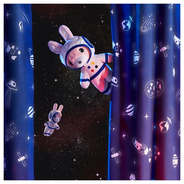 AFTONSPARV Langsir dengan pengikat, 1 pasang, ruang biru/putih, 120x250 cm