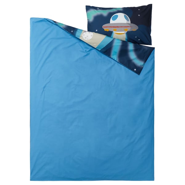 AFTONSPARV Sarung duvet dan sarung bantal, angkasa/biru, 150x200/50x80 cm