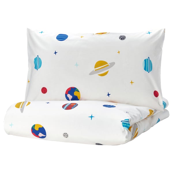 AFTONSPARV Sarung duvet dan sarung bantal, ruang/pelbagai warna, 150x200/50x80 cm