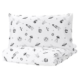AFTONSPARV Sarung duvet dan sarung bantal, ruang putih/hitam, 150x200/50x80 cm