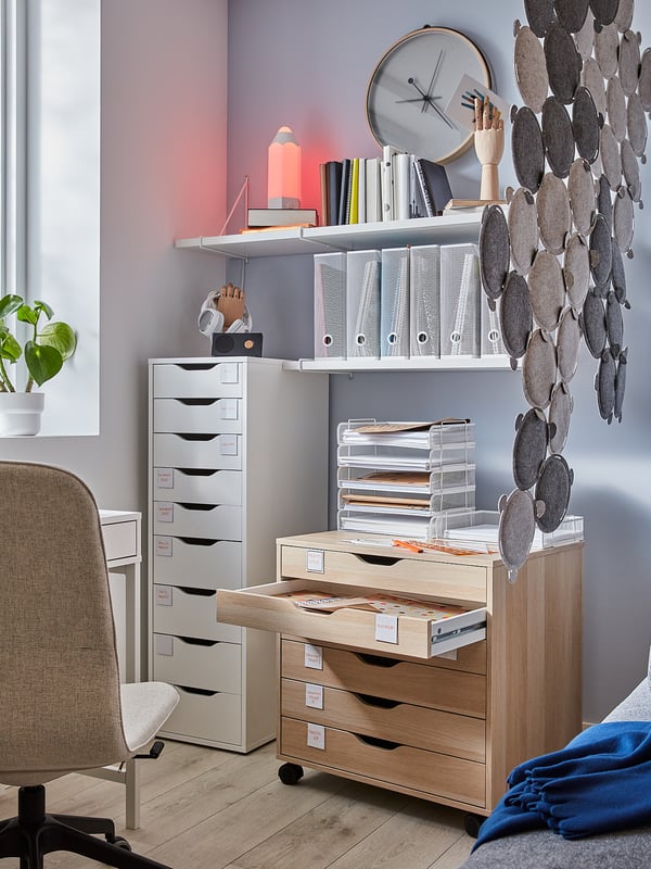 ALEX Unit laci beroda, berwarna putih/kesan kayu oak, 67x66 cm