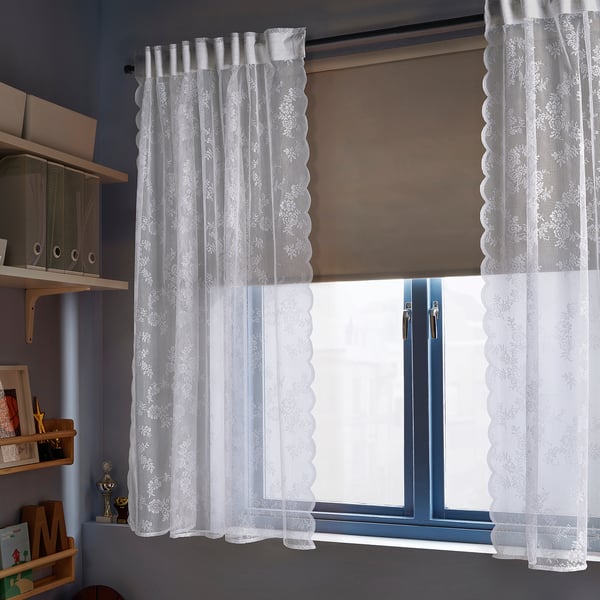 ALVINE SPETS Langsir net, 1 pasang, putih/dengan pita tendas, 145x160 cm