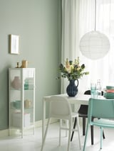 BAGGEBO Kabinet pintu kaca, logam/putih, 34x30x116 cm