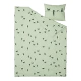 BARNDRÖM Sarung duvet dan sarung bantal, corak kucing/hijau, 150x200/50x80 cm