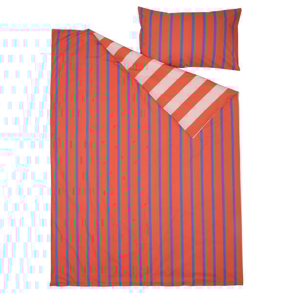 BARNDRÖM Sarung duvet dan sarung bantal, merah jambu merah/corak berjalur-jalur, 150x200/50x80 cm