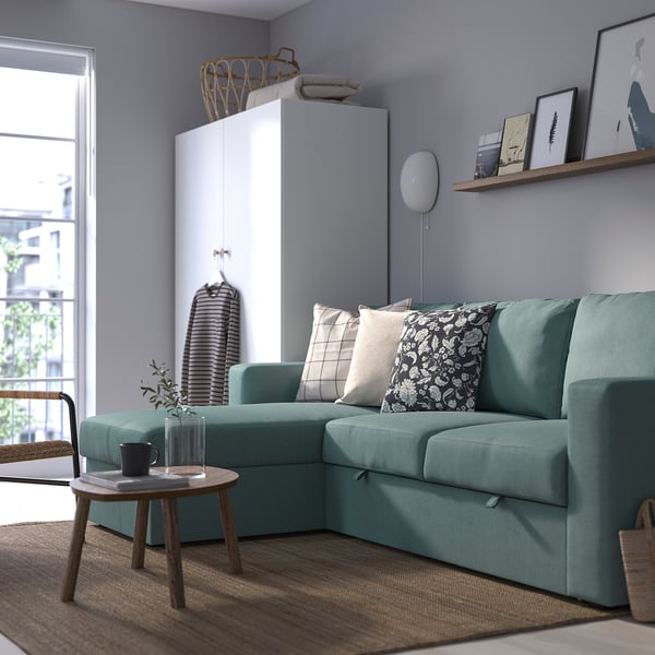 BÅRSLÖV Sofa katil 3 tempat duduk + chaise, Tibbleby kelabu muda firus