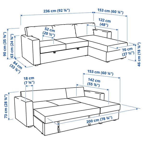 BÅRSLÖV Sofa katil 3 tempat duduk + chaise