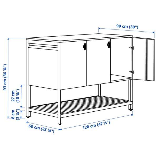 BÅTSKÄR Unit dapur tertutup, di luar bangunan/kelabu gelap, 120x60 cm
