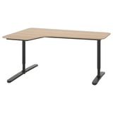 BEKANT Meja penjuru kiri, Venir kayu oak berwarna putih/hitam, 160x110 cm