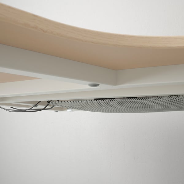 BEKANT Meja penjuru kiri, Venir kayu oak berwarna putih/putih, 160x110 cm