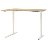 BEKANT P'juru meja duduk/b'diri kiri, Venir kayu oak berwarna putih/putih, 160x110 cm