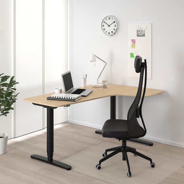 BEKANT P'juru meja kanan ddk/berdiri, Venir kayu oak berwarna putih hitam, 160x110 cm