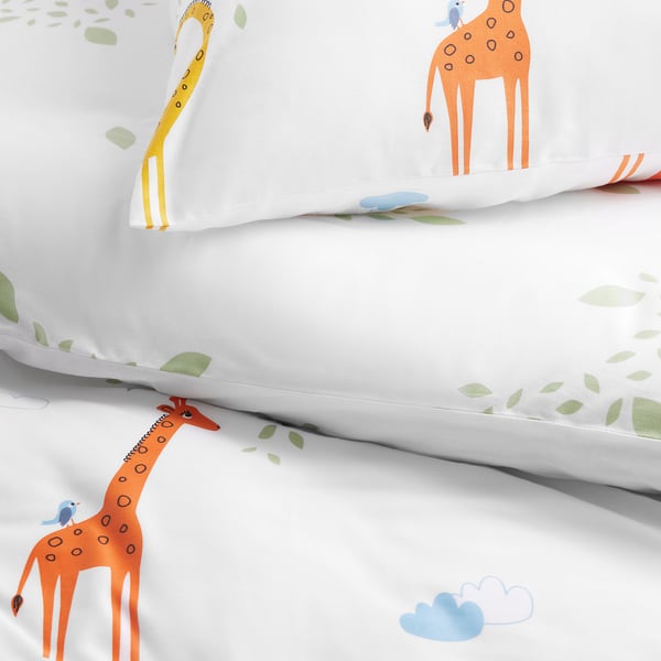 BERGFINK Set 3 unit linen tempat tidur + beg, hijau zirafah, 150x200/50x80 cm