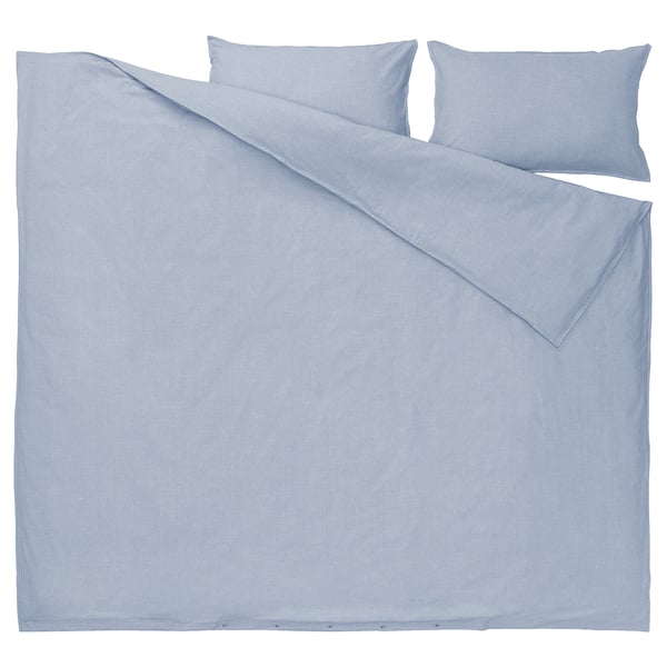 BERGPALM Sarung duvet dan 2 sarung bantal, biru/berjalur, 200x200/50x80 cm