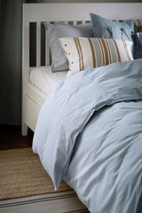 BERGPALM Sarung duvet dan 2 sarung bantal, biru/berjalur, 200x200/50x80 cm