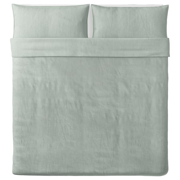 BERGPALM Sarung duvet dan 2 sarung bantal, hijau/jalur, 240x220/50x80 cm