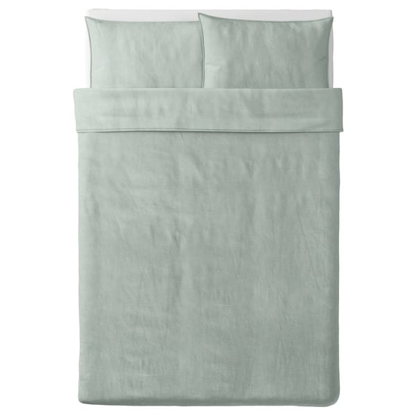 BERGPALM Sarung duvet dan 2 sarung bantal, hijau/jalur, 200x200/50x80 cm