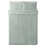 BERGPALM Sarung duvet dan 2 sarung bantal, hijau/jalur, 200x200/50x80 cm