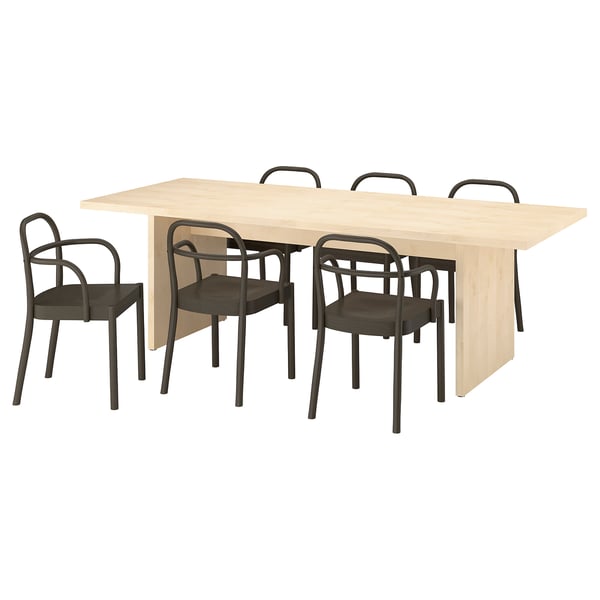 BERGSHYTTAN / STOCKHOLM 2025 Meja dan 6 kerusi, sedikit kesan warna venir kayu birch/coklat gelap, 240x93 cm