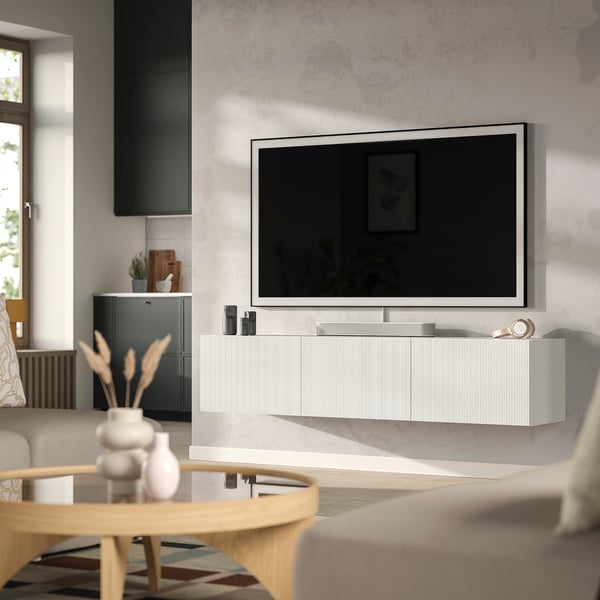 BESTÅ Kabinet TV berpintu, putih/Förvaltare putih, 180x42x38 cm