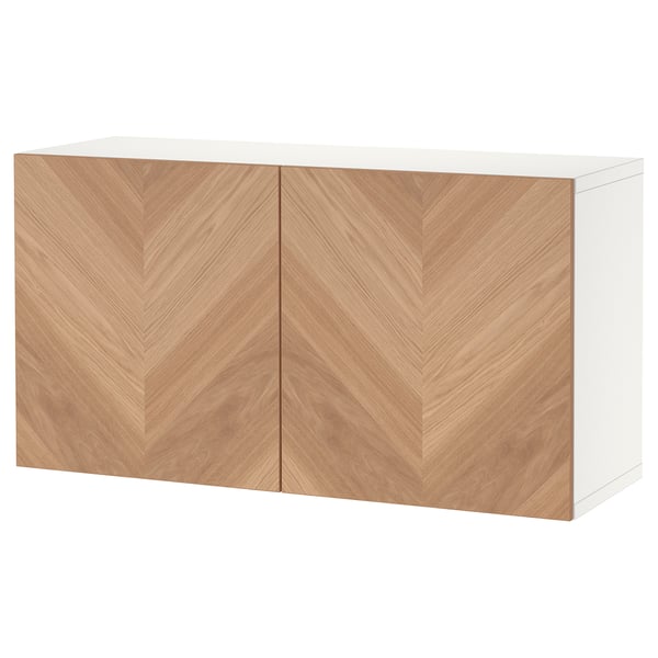 BESTÅ Unit rak berpintu, putih/Hedeviken venir kayu oak, 120x42x64 cm