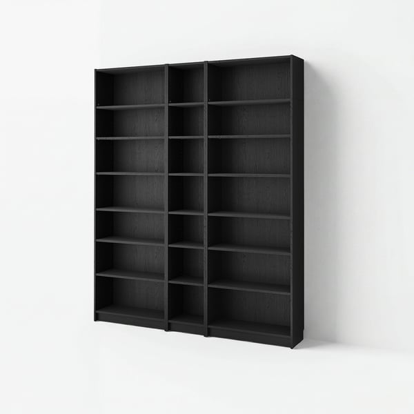 BILLY Kombinasi rak buku + unit sambungan, hitam kesan kayu oak, 200x28x237 cm