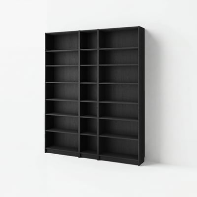 BILLY Kombinasi rak buku + unit sambungan, hitam kesan kayu oak, 200x28x237 cm