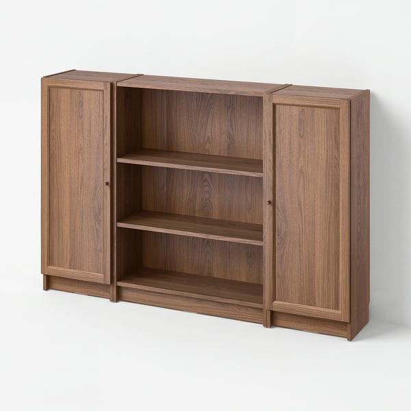BILLY / OXBERG Kombinasi rak buku dengan pintu, coklat kesan kayu walnut, 160x106 cm