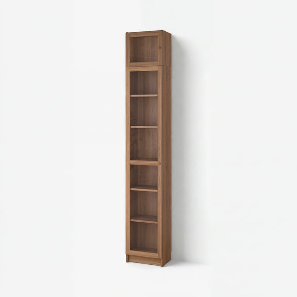 BILLY / OXBERG Rak buku+pintu kaca/unit sambungan, coklat kesan kayu walnut, 40x30x237 cm