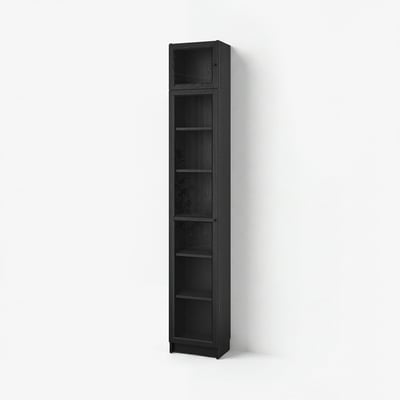 BILLY / OXBERG Rak buku+pintu kaca/unit sambungan, hitam kesan kayu oak, 40x30x237 cm