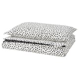 BJÖRKGRÅMAL Sarung duvet dan sarung bantal, hitam putih/berbintik, 150x200/50x80 cm