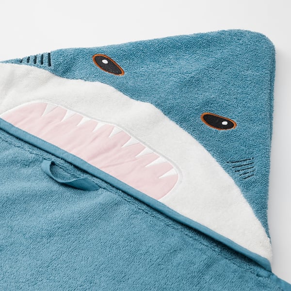 BLÅVINGAD Tuala bertudung, bentuk ikan yu/biru-kelabu, 70x140 cm