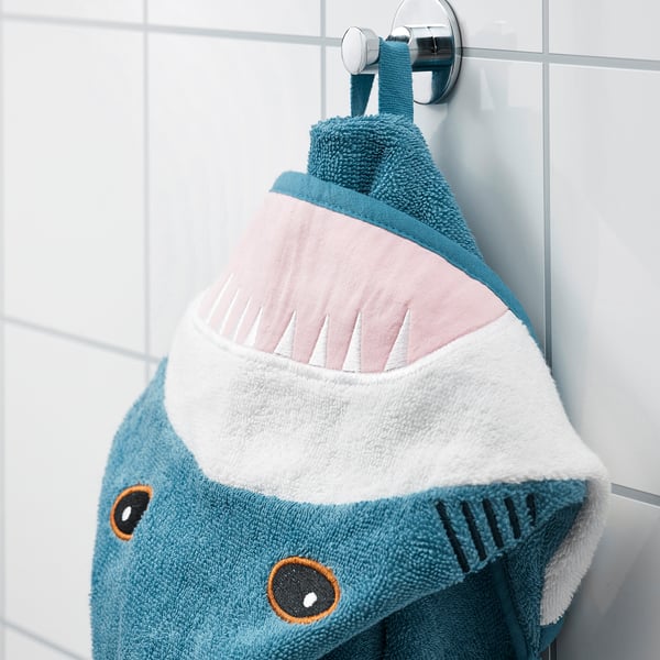 BLÅVINGAD Tuala bertudung, bentuk ikan yu/biru-kelabu, 70x140 cm