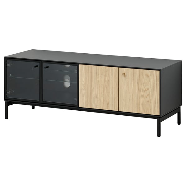BOASTAD Kabinet TV, hitam/venir kayu oak, 121x42x45 cm
