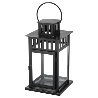 BORRBY Lantera untuk lilin blok, dalam/luar hitam, 28 cm