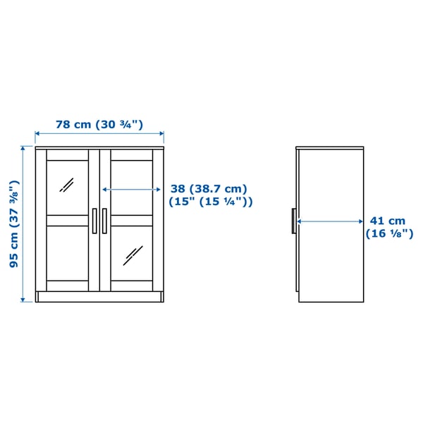 BRIMNES Kabinet berpintu, kaca/hitam, 78x95 cm