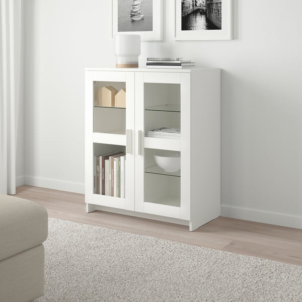 BRIMNES Kabinet berpintu, kaca/putih, 78x95 cm