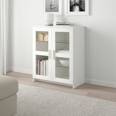 BRIMNES Kabinet berpintu, kaca/putih, 78x95 cm