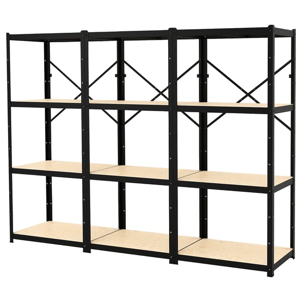 BROR 3 bahagian/para, hitam/kayu, 254x55x190 cm