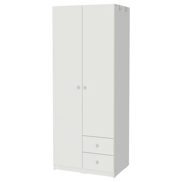 BRUKSVARA Almari pakaian + 2 pintu & 2 laci, putih, 79x57x201 cm